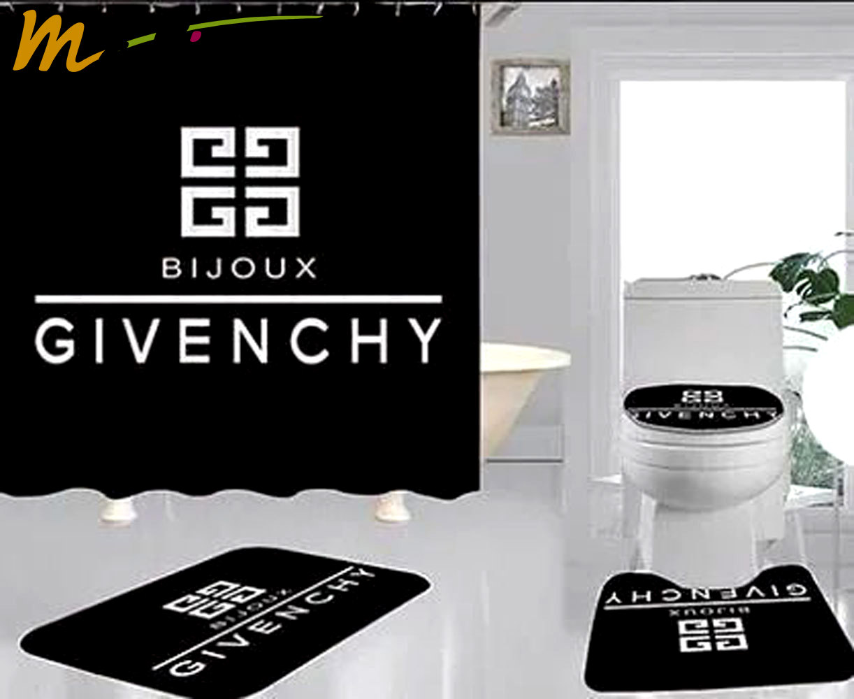 Rugs in living room and bedroom - Givenchy black bathroom set hot 2023 luxury shower curtain bath rug mat home decor 298 Bathroom Accessory Sets