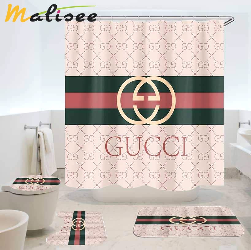 Rugs in living room and bedroom - Gucci pinky bathroom set hot 2023 luxury shower curtain bath rug mat home decor 165 Bathroom Accessory Sets
