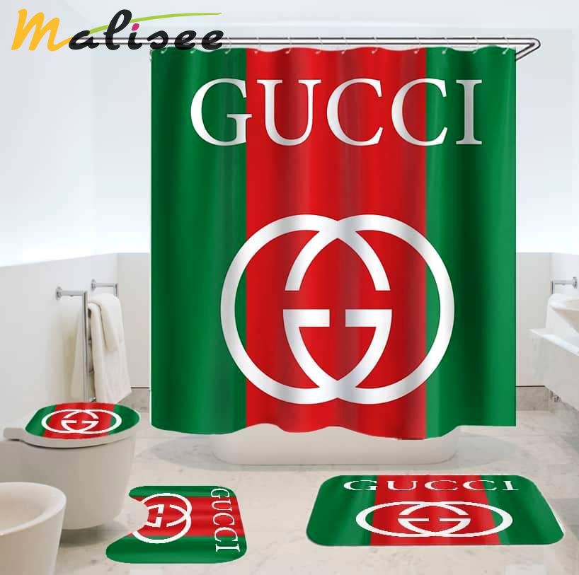 Rugs in living room and bedroom - Gucci stripe bathroom set hot 2023 luxury shower curtain bath rug mat home decor 160 Bathroom Accessory Sets