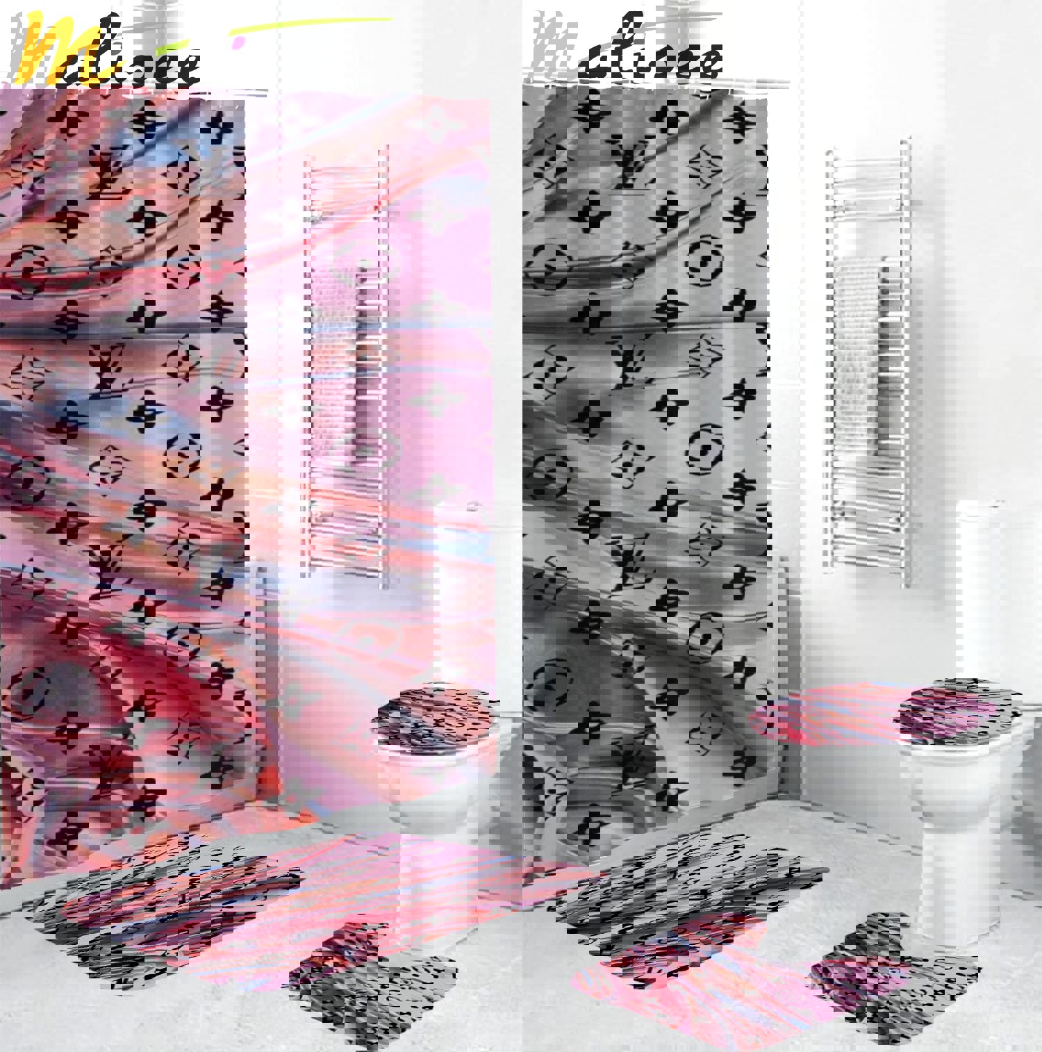 Rugs in living room and bedroom - Louis vuitton lv monogram bathroom set hot 2023 luxury shower curtain bath rug mat home decor 116 Bathroom Accessory Sets