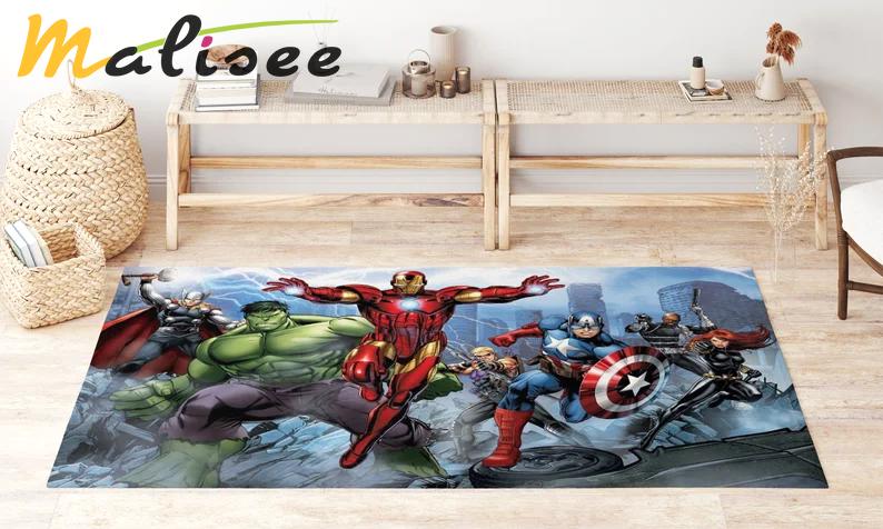 Rugs in living room and bedroom avengers rug - super hero rug - movie rug- super hero carpet- thor hulk captain iron man rug- gift for boys- christmas gift- kids room rug Rectangle Rug