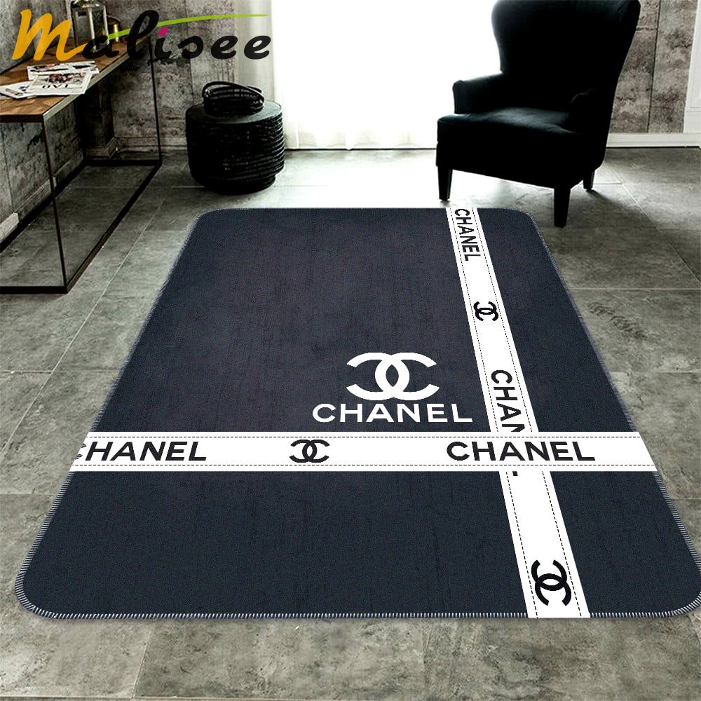 Rugs in living room and bedroom chanel grey luxury brand premium logo area rug carpet home decor Rectangle Rug