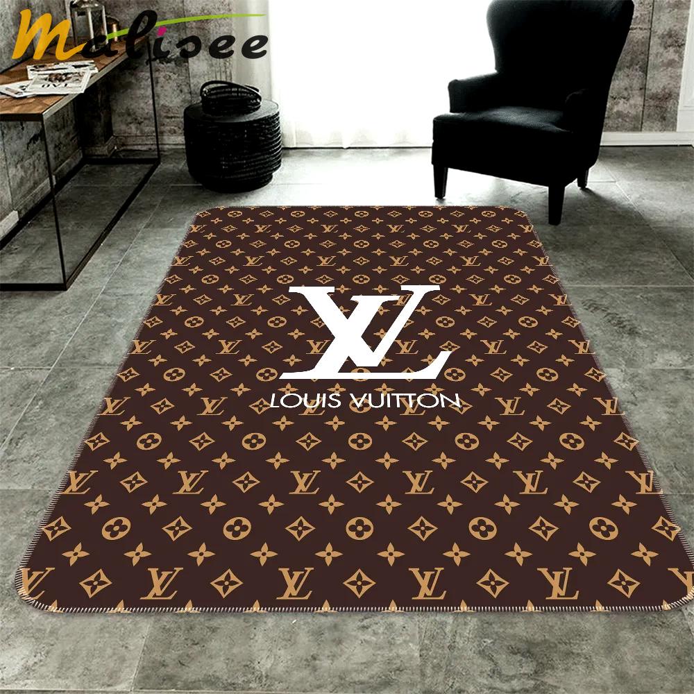 Rugs in living room and bedroom louis vuitton logo brown luxury fashion luxury brand premium rug carpet home decor Rectangle Rug
