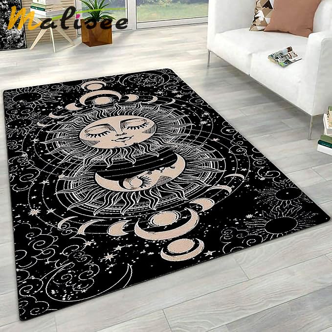 Rugs in living room and bedroom modern mystical card sun with face and crescent moon rug Rectangle Rug