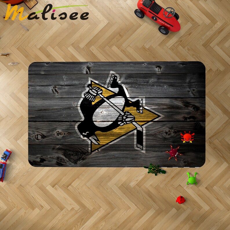 Rugs in living room and bedroom pittsburgh penguins rug - grey wooden style nice gift - wall decor man cave- fathers day gift- rectangle area rug- indoor outdoor rug Rectangle Rug