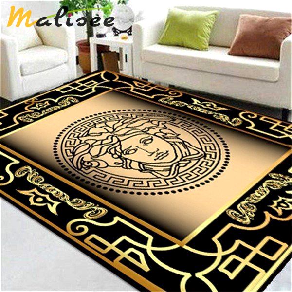 Rugs in living room and bedroom versace area rugs black & gold luxury hypebeast living room Rectangle Rug