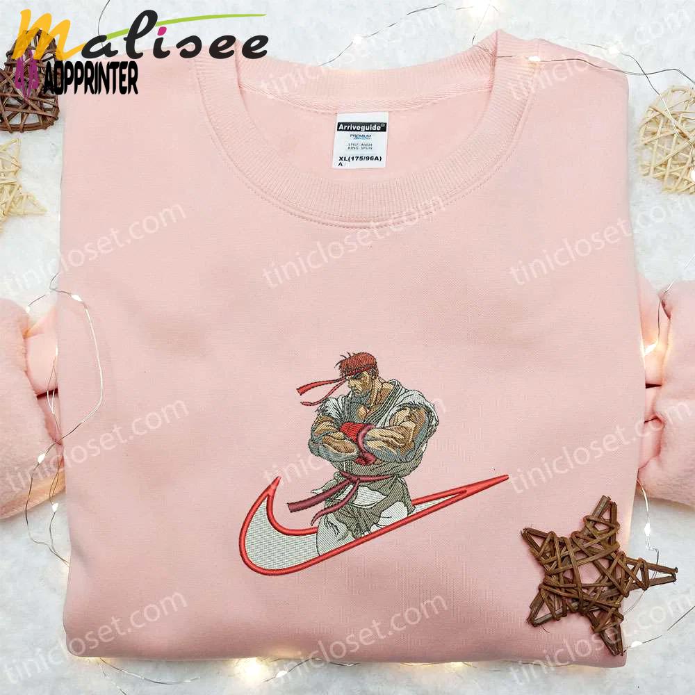 Ryu x swoosh embroidered hoodie & street fighter shirt – best family gift ideas Embroidered Shirt