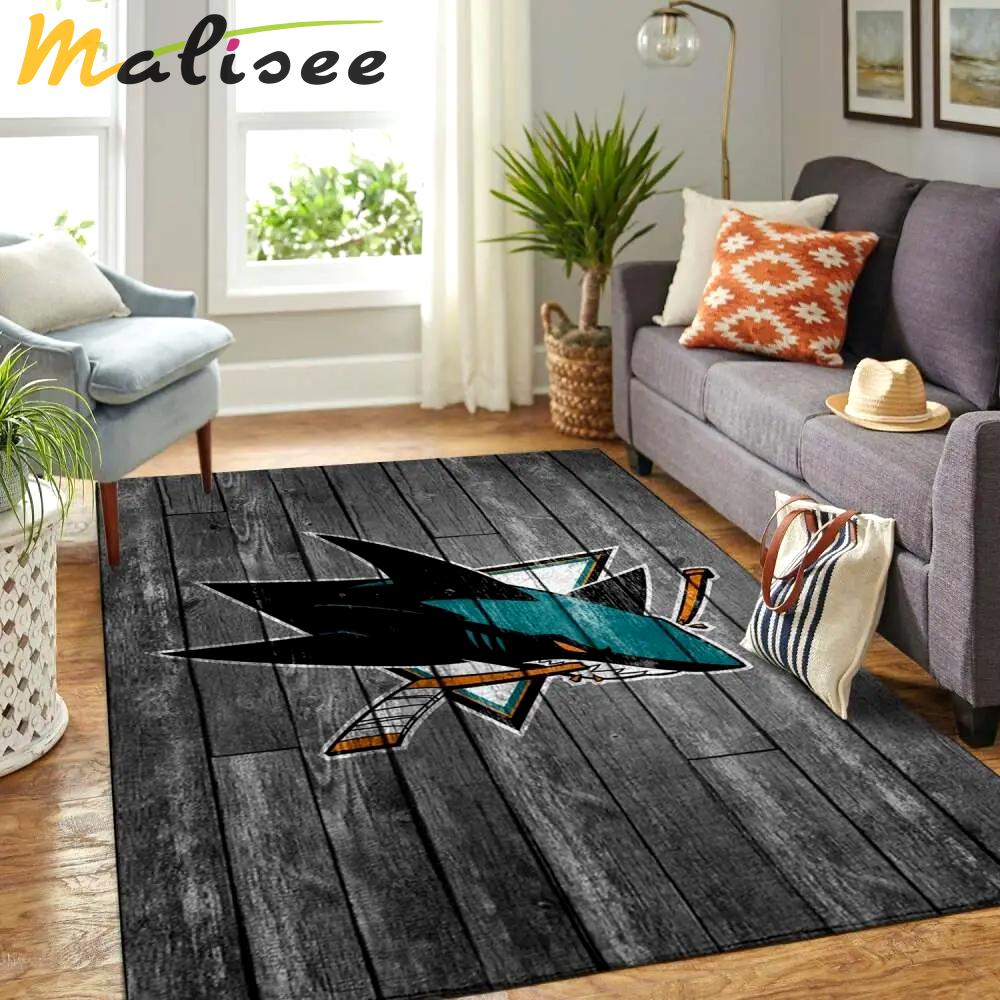 San jose sharks nhl grey area rugs wooden style living room regtangle carpet Rectangle Rug