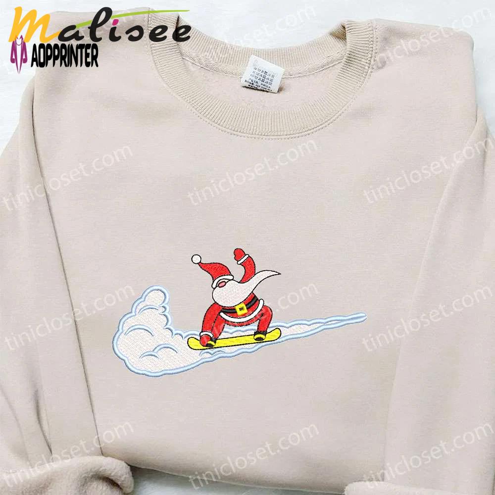 Santa claus x swoosh embroidered hoodie – christmas & custom sweatshirt Embroidered Shirt