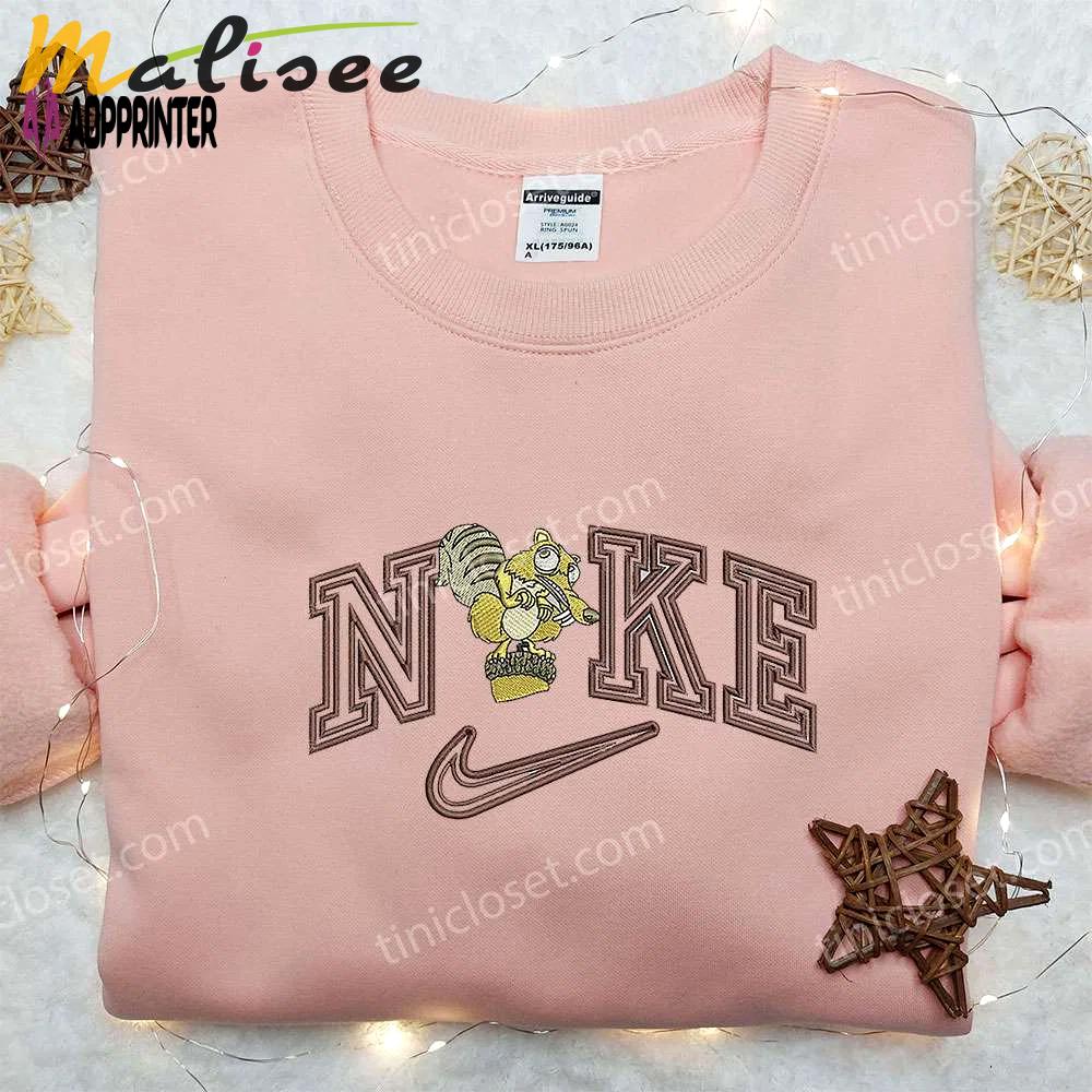 Scrat x nike embroidered shirt: ice age customized tee for unmatched style Embroidered Shirt