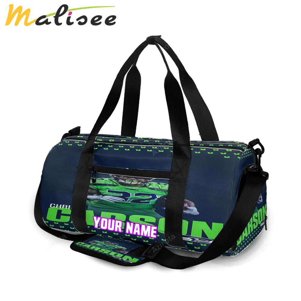 Seattle seahawks chris carson1 personalized name travel bag gym bag 2091 Travel Bag