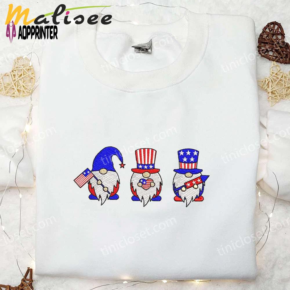 Shop american gnomes 4th of july embroidered shirt – national day gifts best patriotic shirts Embroidered Shirt