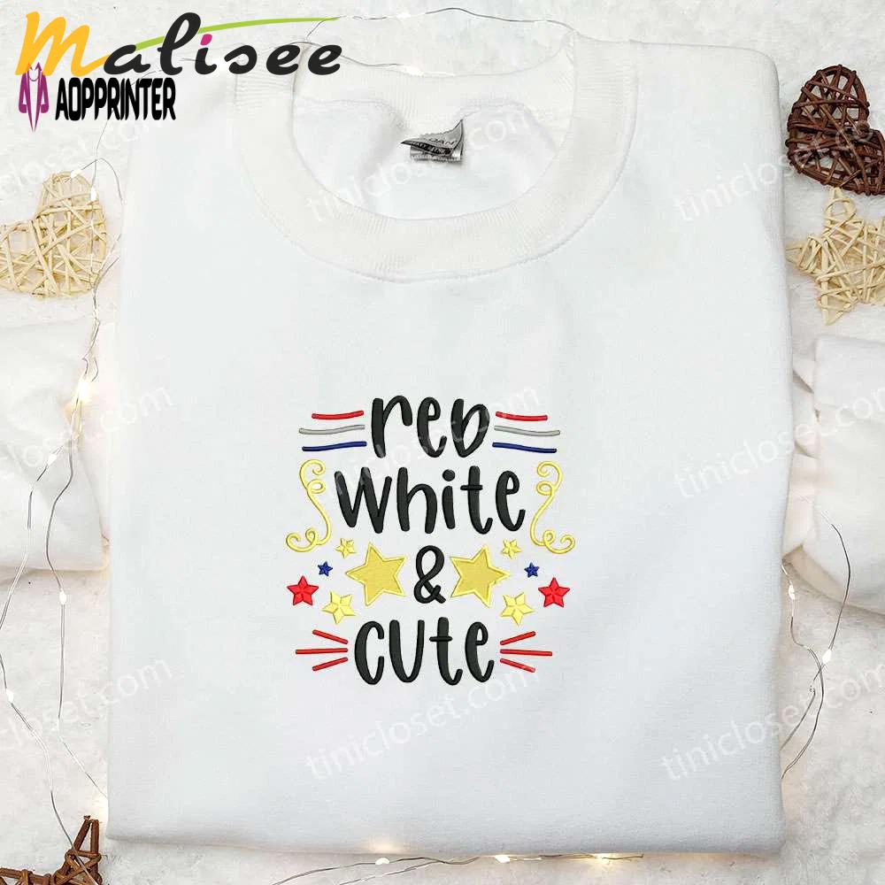 Shop the best 4th of july red white and cute embroidered shirt for national day gifts Embroidered Shirt