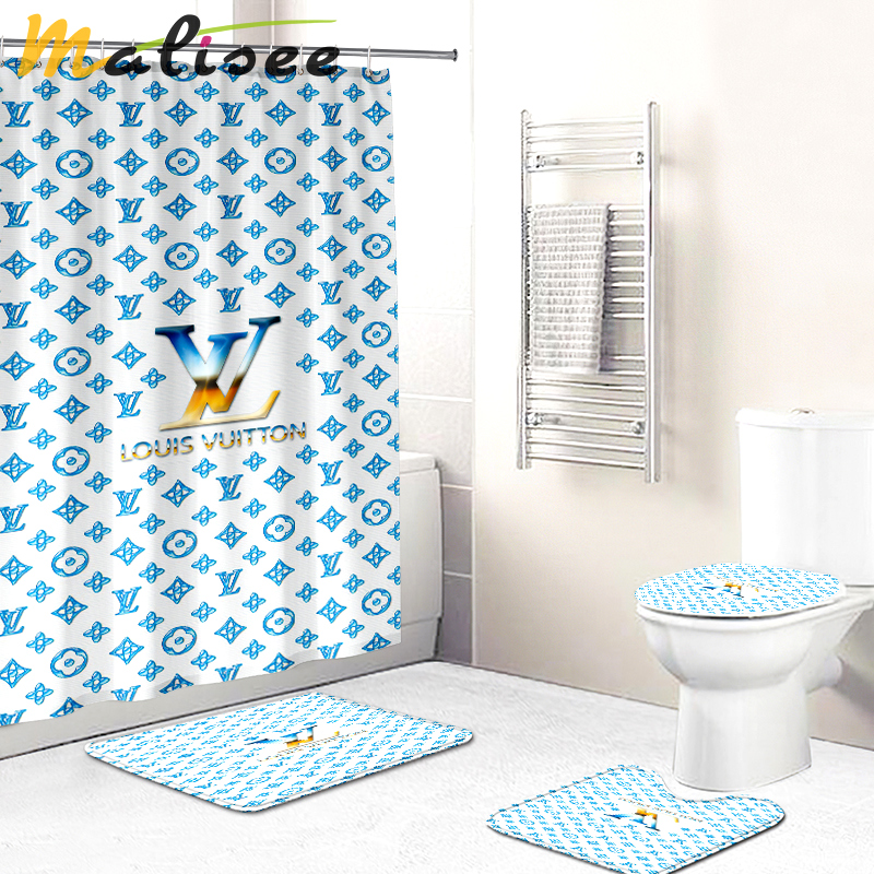Shower curtains lv louis vuitton  blue sea full bath mat sets shower curtain 405 Bathroom Set