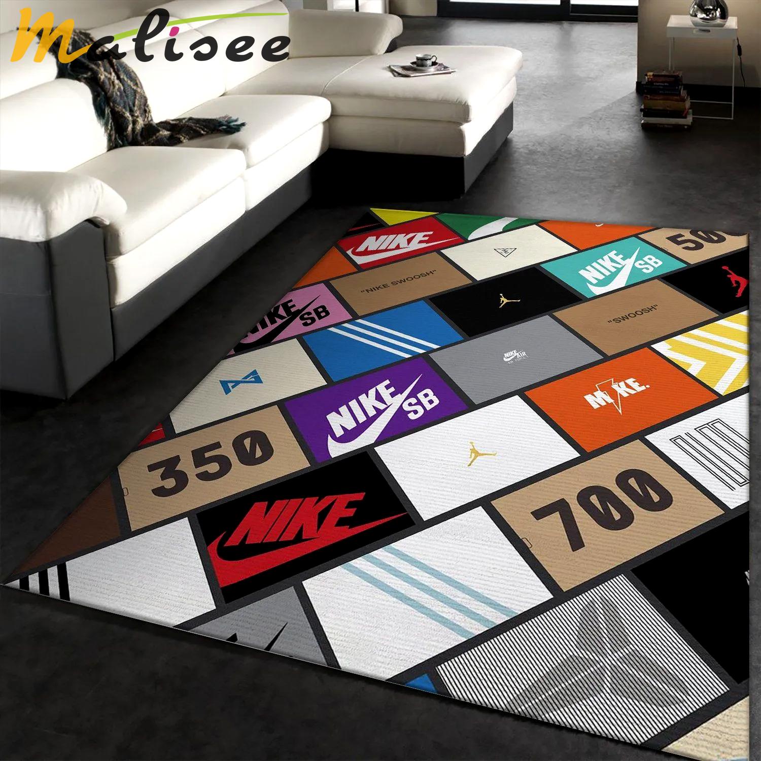 Sneaker box logo type 394. Upgrade Your Living Room with Luxury Home Decor: Area Carpets, Floor Decor, Door Mats, and Hot Gift Items with style a High-End Fashion Brand Rectangle Rug