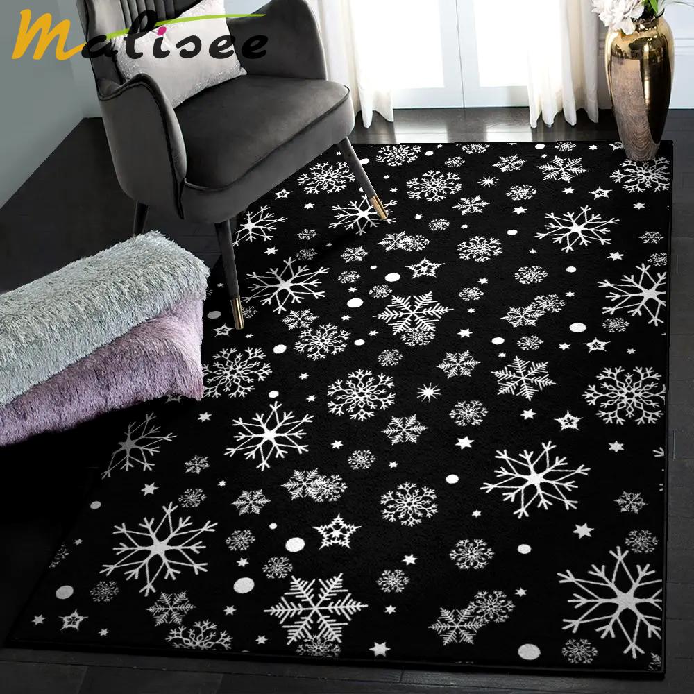 Snowman washable rugs, black snowflake pattern rug Rectangle Rug