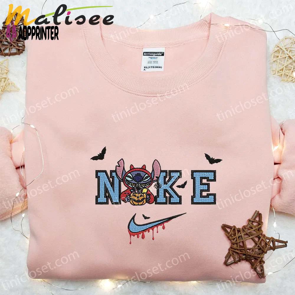 Stitch devil pumpkin x nike embroidered sweatshirt & lilo and stitch disney shirt – best halloween gift Embroidered Shirt