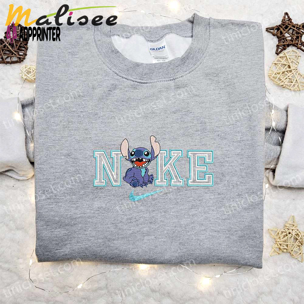Stitch laugh x nike cartoon embroidered shirt – lilo and stitch inspired nike-inspired design Embroidered Shirt