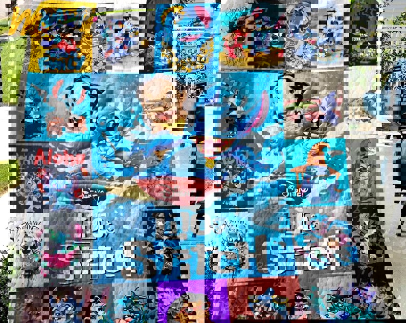 Stitch ohana means family fleece blanket, stitch throw blanket for couch sofa, stitch birthday gift, christmas gifts Quilt Blanket