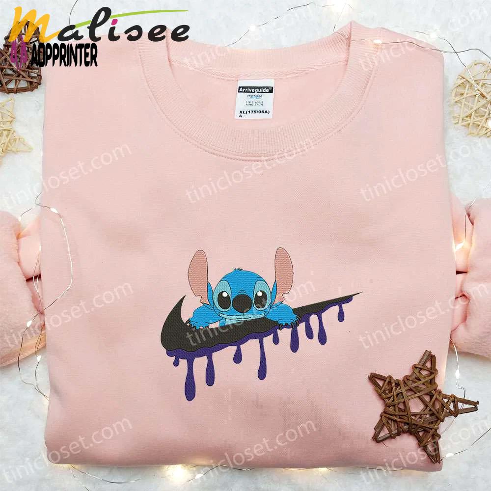 Stitch x swoosh cartoon embroidered sweatshirt – nike inspired hoodie best family gift ideas Embroidered Shirt