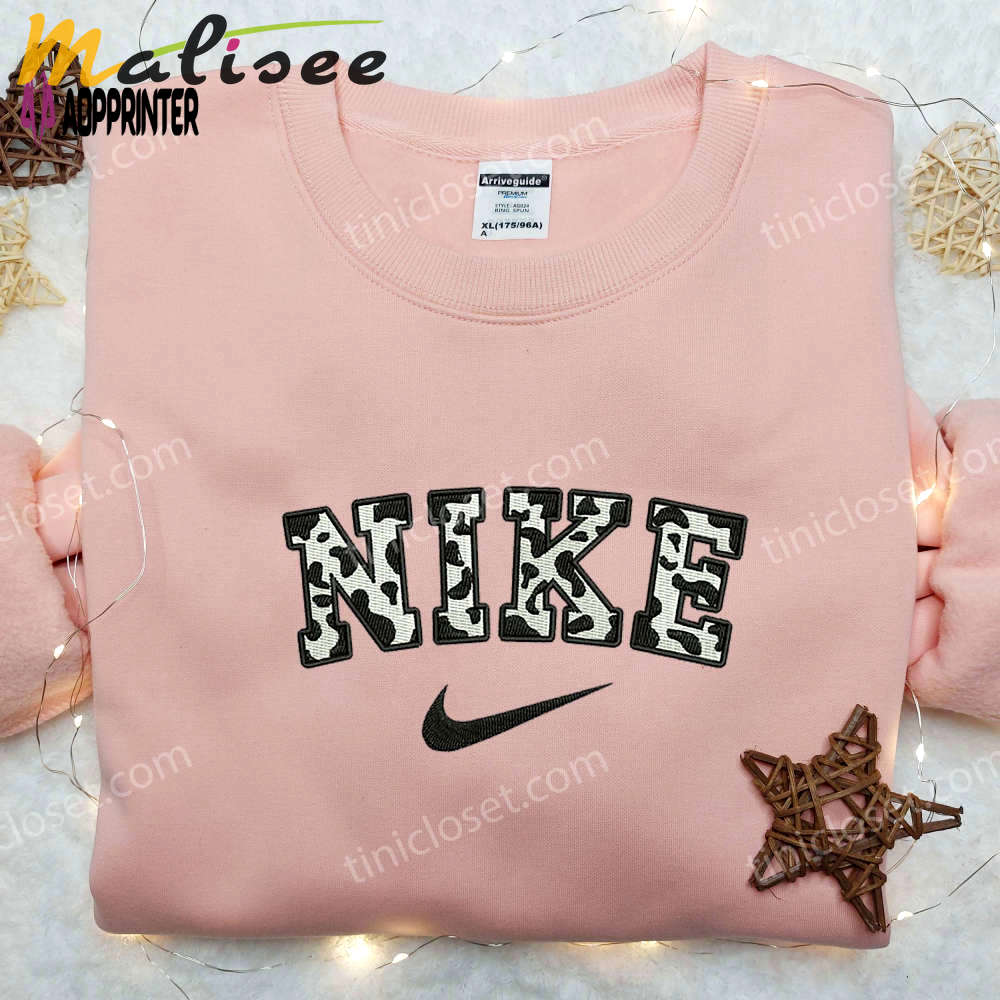 Stylish cow pattern x nike embroidered shirt – animal & custom nike shirt Embroidered Shirt