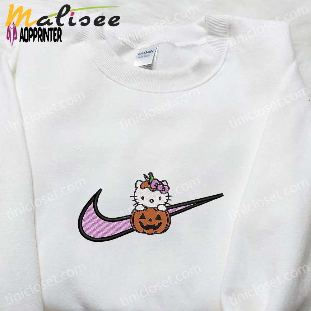 Swoosh x hello kitty halloween pumpkin sweatshirt: nike anime hoodie best gifts for daughter Embroidered Shirt