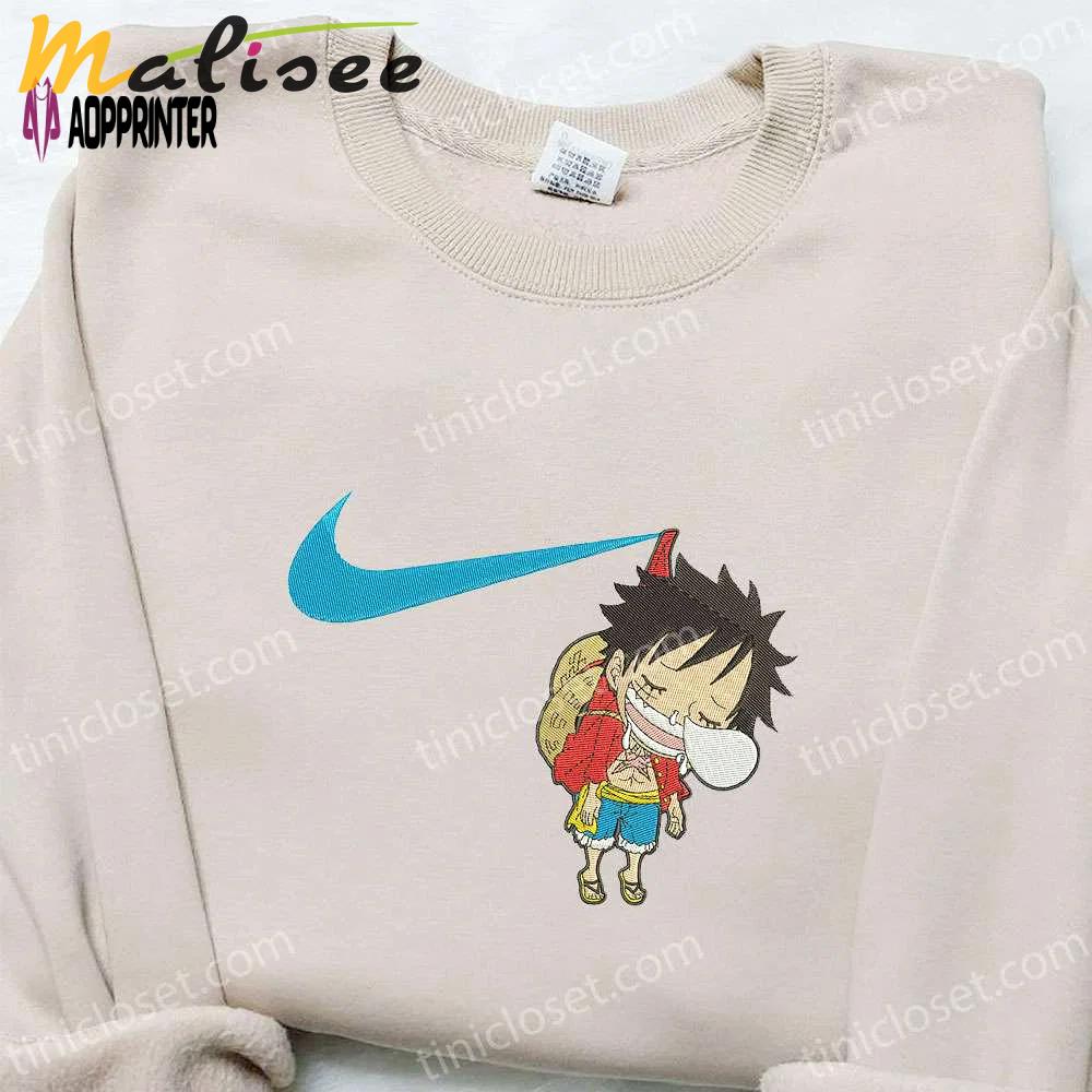 Swoosh x monkey d luffy kid sleeping sweatshirt: one piece embroidered shirt perfect family gift Embroidered Shirt