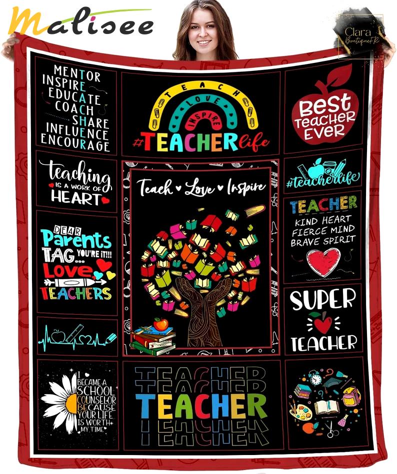 Teach love inspire teacher appreciation fleece blanket, mink sherpa blanket, teacher blanket, teacher’s day gift Quilt Blanket
