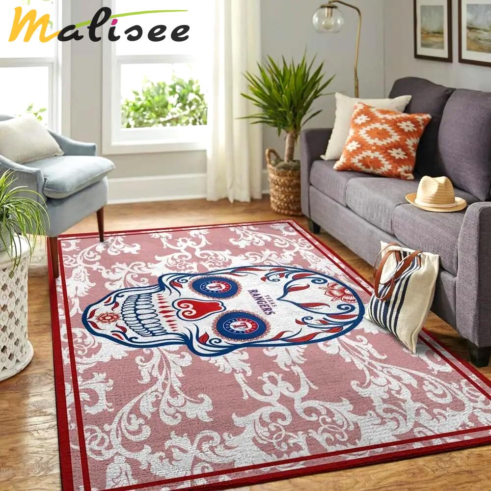 Texas rangers skull style area rug mlb baseball team logo living room rugs Rectangle Rug