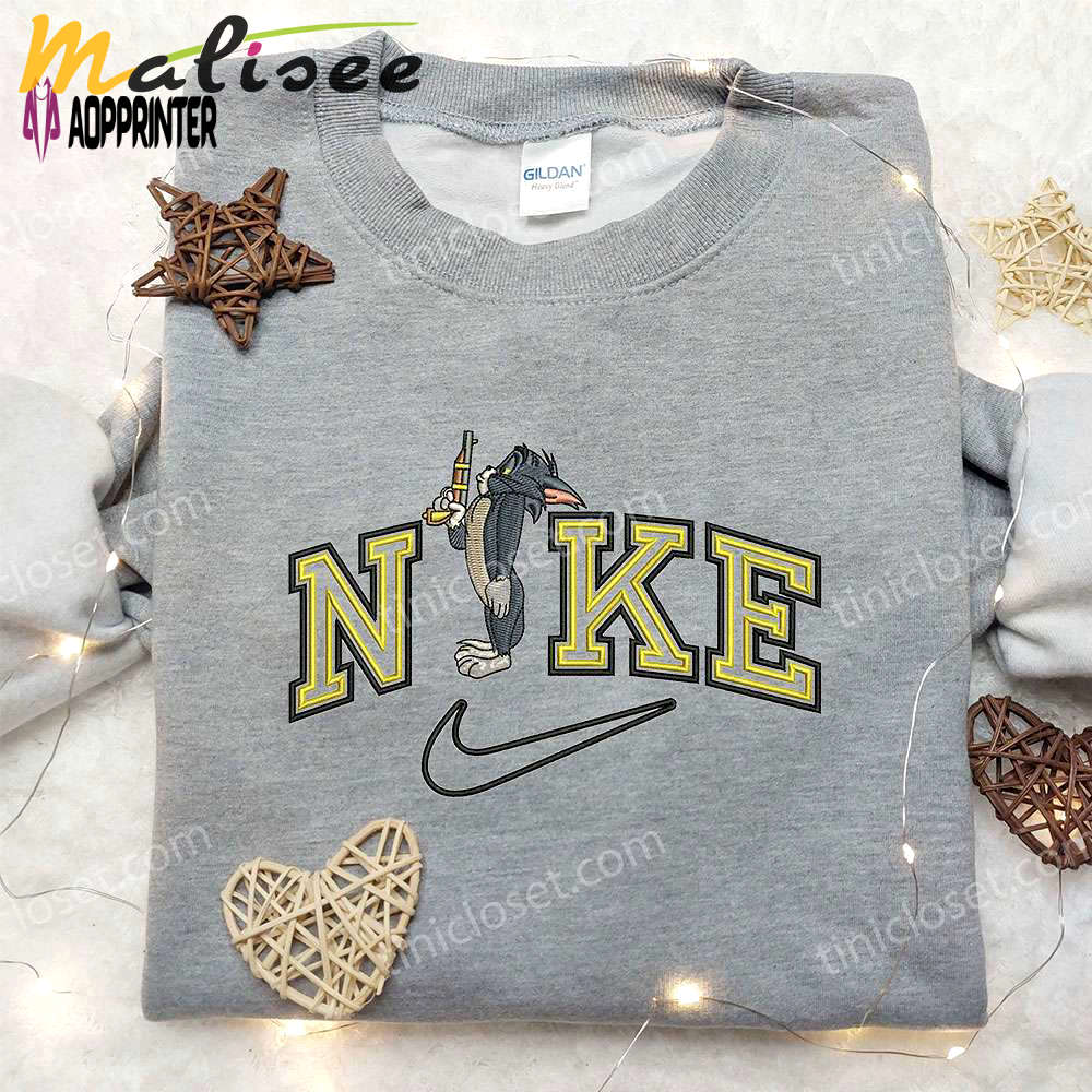 Tom x nike embroidered hoodie tom and jerry shirt nike inspired embroidered shirt – trendy and unique apparel Embroidered Shirt