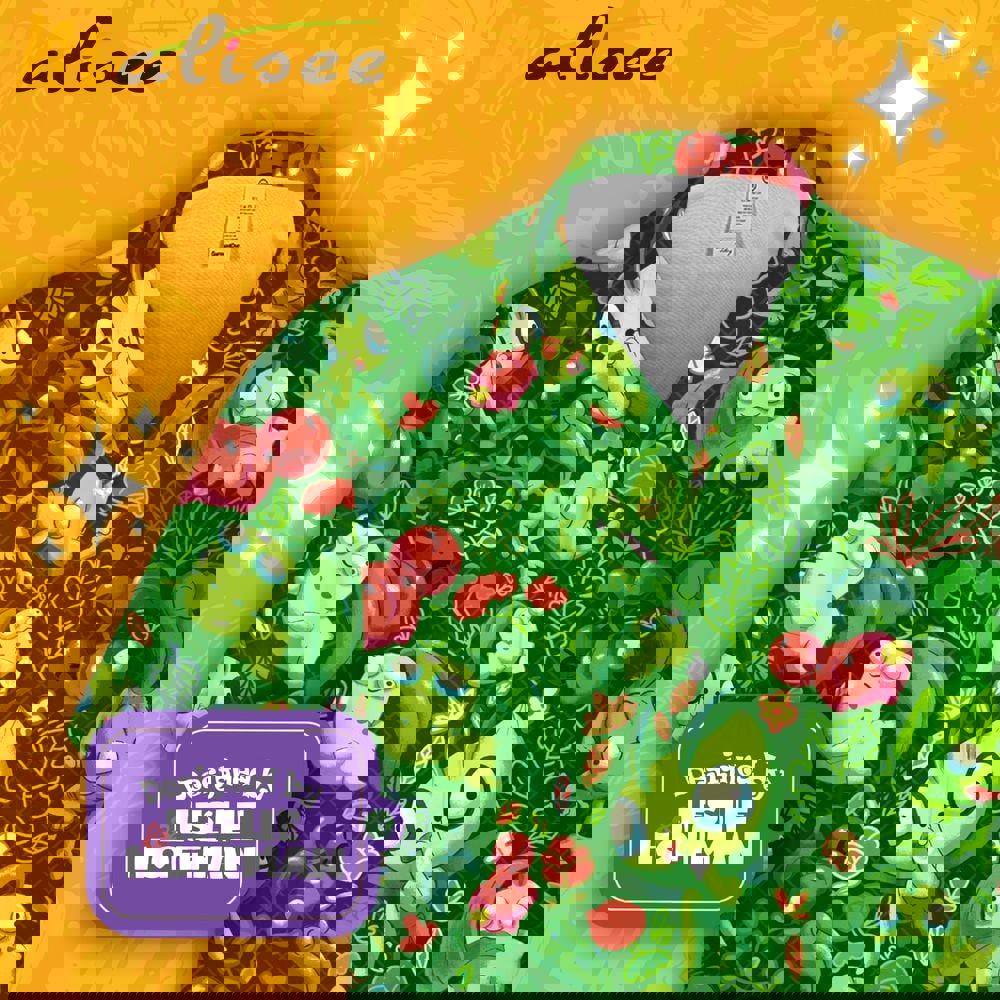 Treecko hawaiian shirt  grass pokemon button up shirt Hawaii Shirt Shorts & Flip Flops