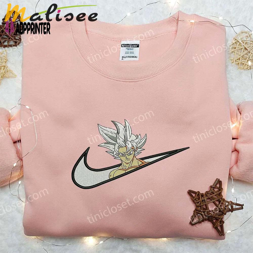 Ultra instinct goku x nike swoosh sweatshirt: dragon ball & nike inspired embroidered shirt Embroidered Shirt