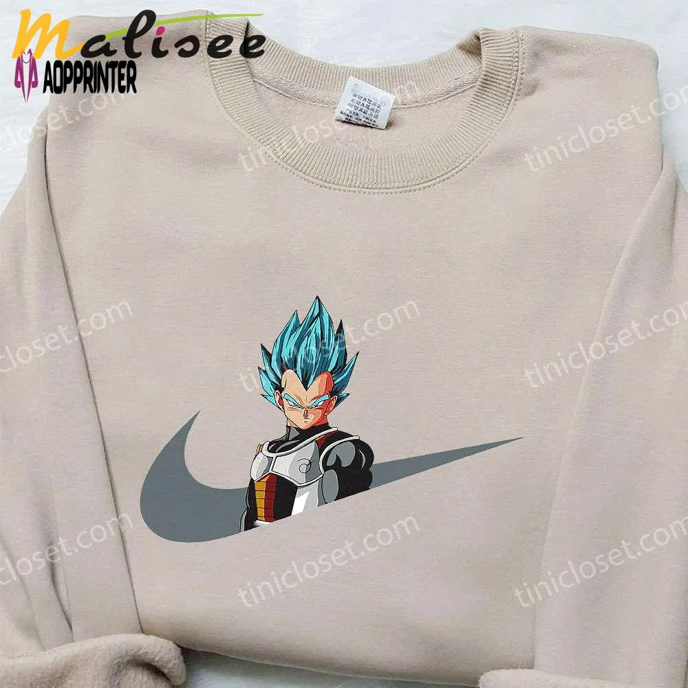 Vegeta super saiyan blue x nike swoosh anime hoodie – dragon ball embroidered shirt nike inspired Embroidered Shirt
