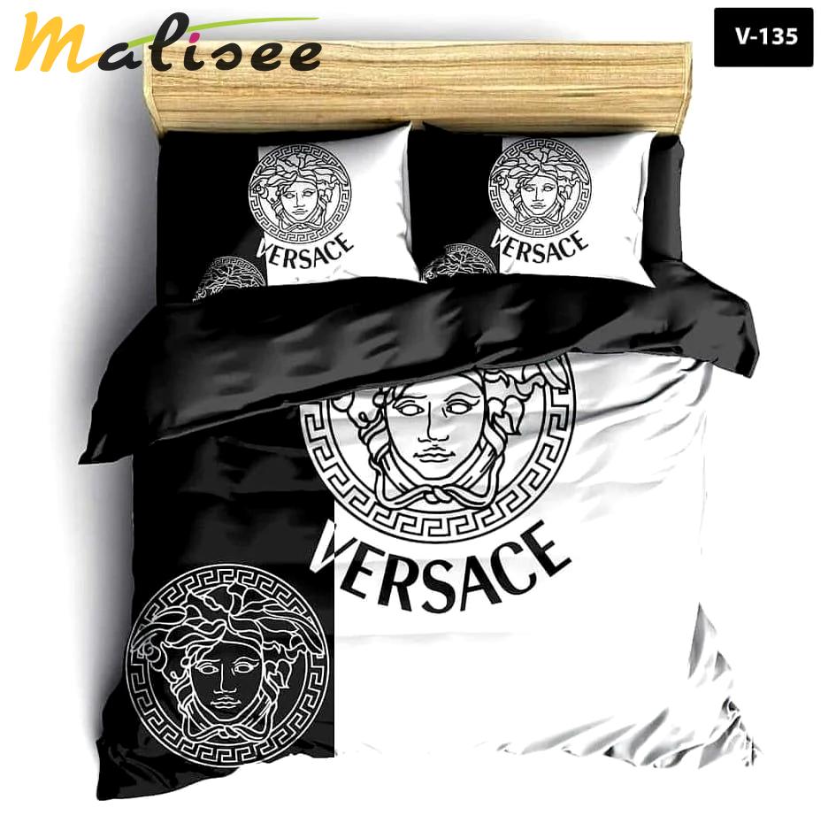 Versace black and white full fashion logo luxury brand premium bedding sets, bedroom decor , thanksgiving decorations for home Bedding Sets