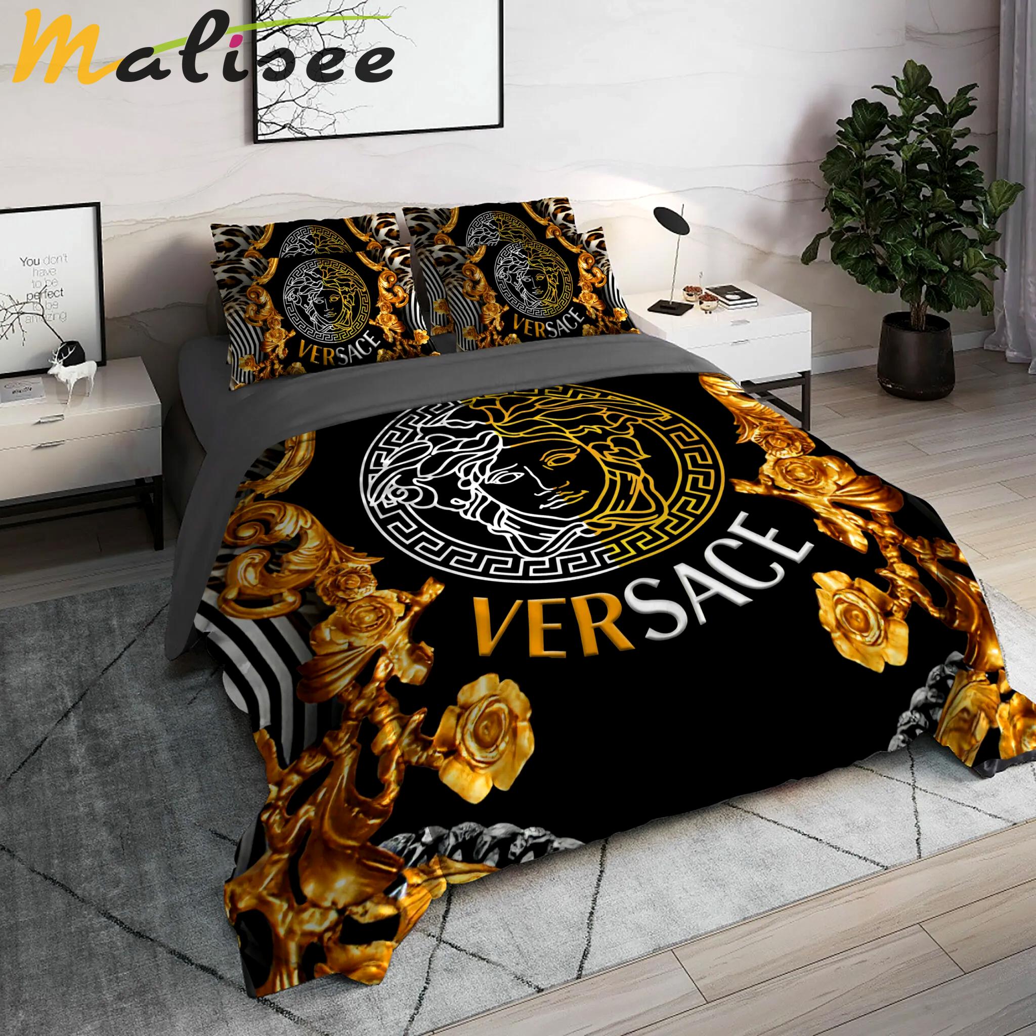 Versace golden luxury brand high end premium bedding set for bedroom luxury bedspread duvet cover set with pillowcases home decoration Bedding Sets