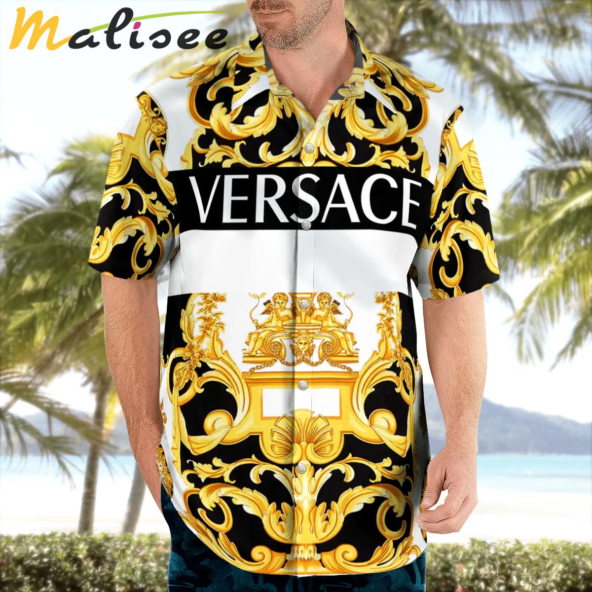 Versace golden luxury brand premium fashion hawaii shirt for men 41 Hawaii Shirt