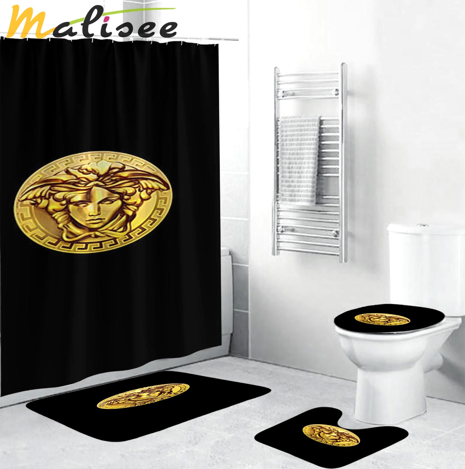 Versace goldenin mistic black hypebeast home decor bath mat bathroom sets luxury fashion brand Bathroom Set