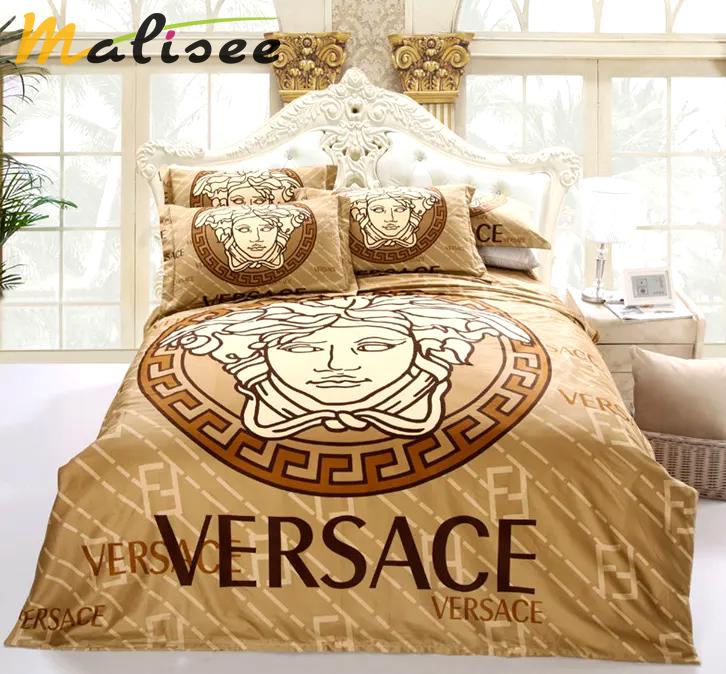 Versace logo golden luxury brand bedding set for bedroom luxury bedspread duvet cover set with pillowcases home decoration Bedding Sets