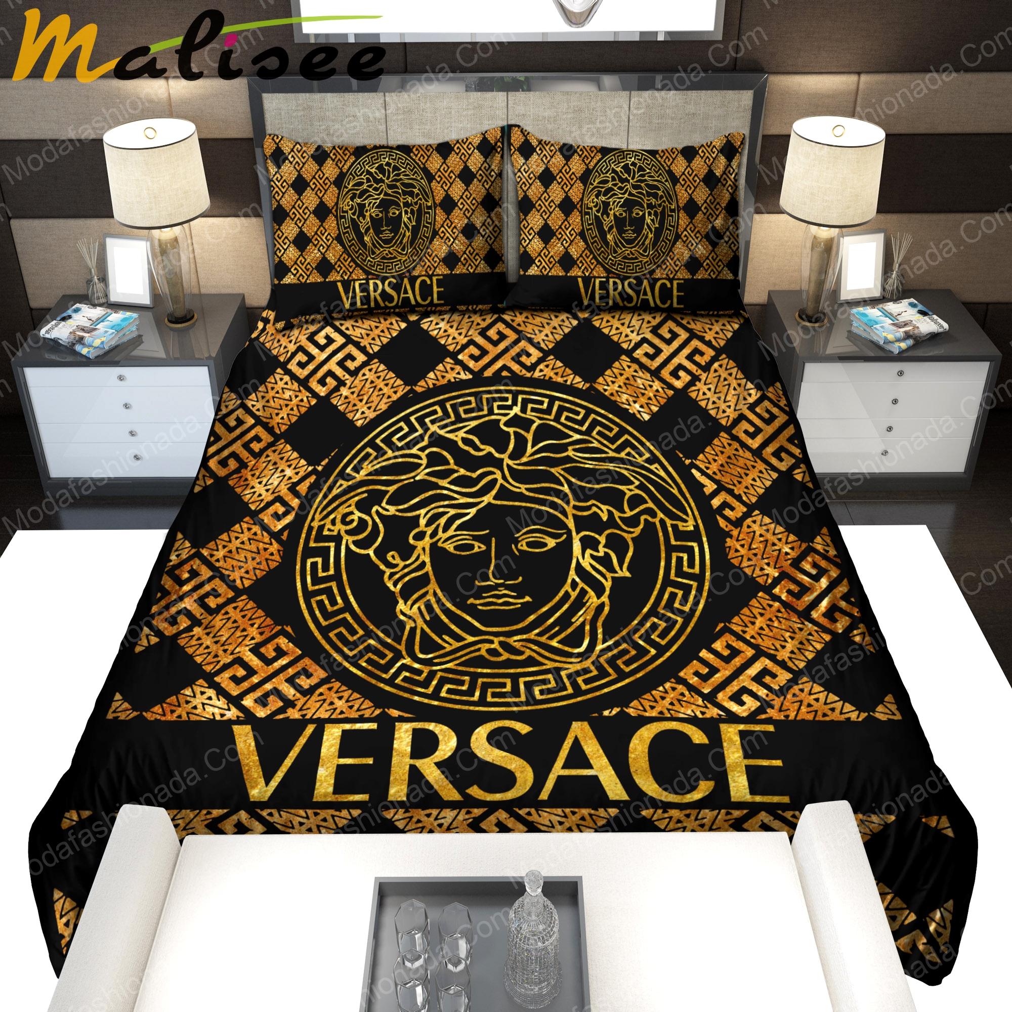 Versace logo type 1625 Bedding Sets premium fashion brand bed linen sheets luxury ideas covers bedspread blankets hyperbeast Bedroom home decor duvet bedclothes