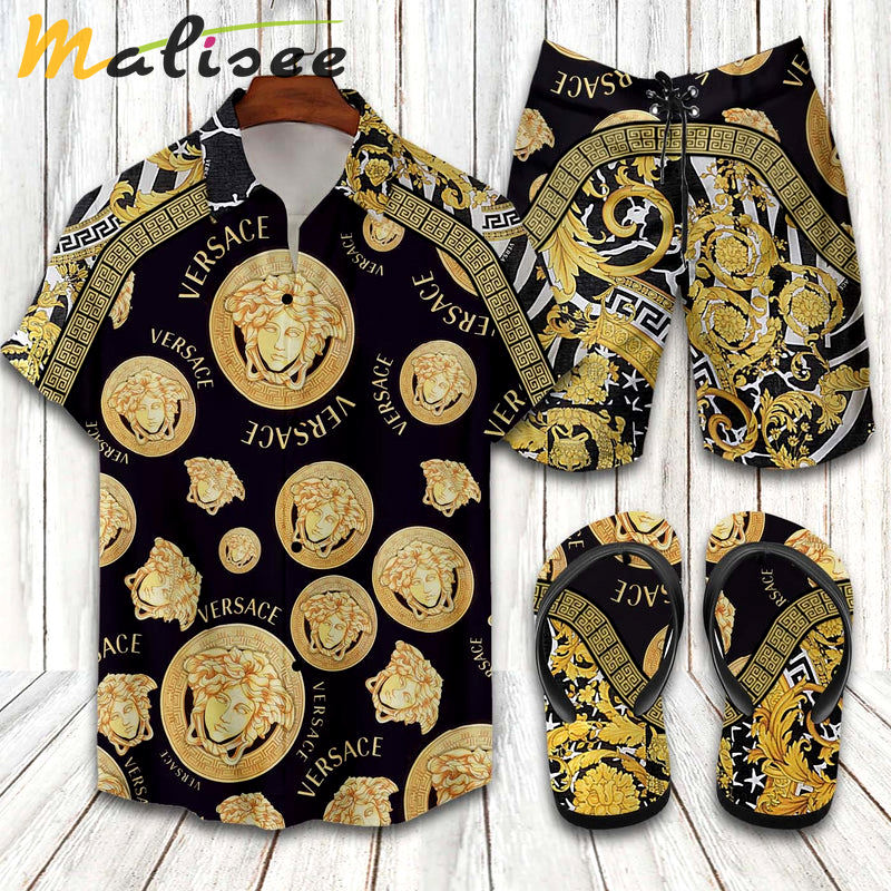 Versace medusa barocco combo hawaiian shirt beach shorts and flip flop Hawaii Shirt Shorts & Flip Flops
