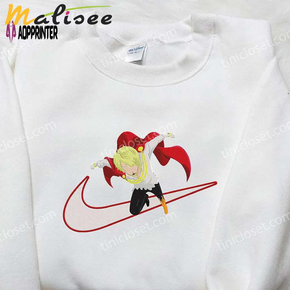 Vinsmoke sanji x nike swoosh anime hoodie & embroidered shirts: one piece & nike inspired apparel Embroidered Shirt