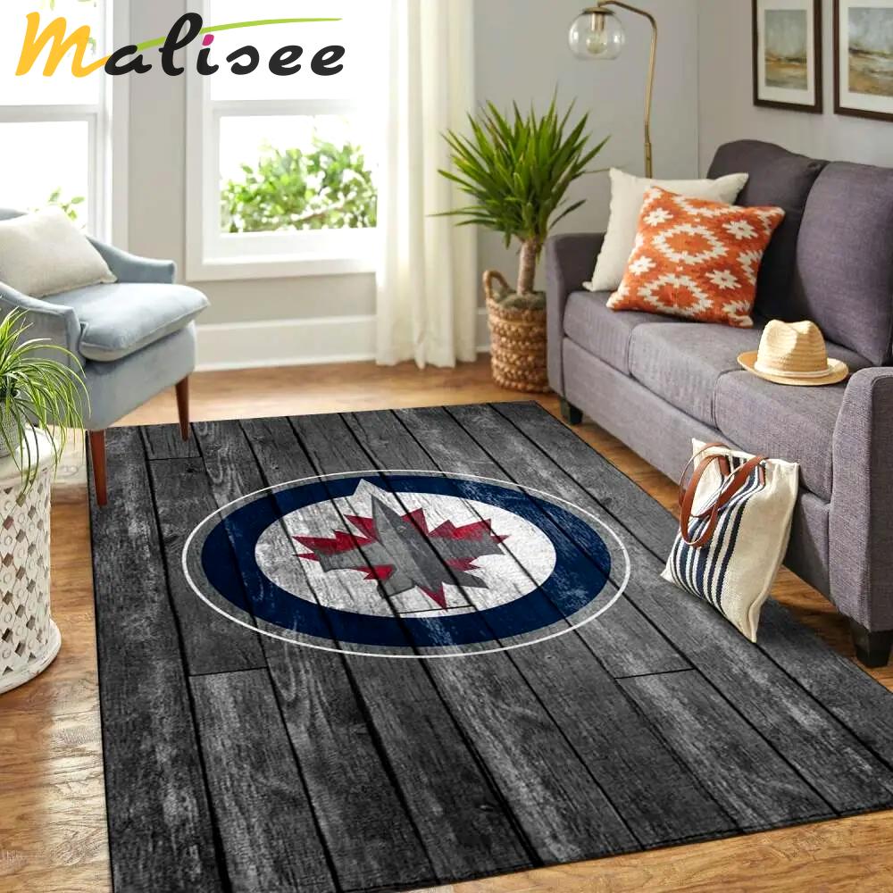 Winnipeg jets nhl area rugs living room gray wooden home rug regtangle carpet Rectangle Rug