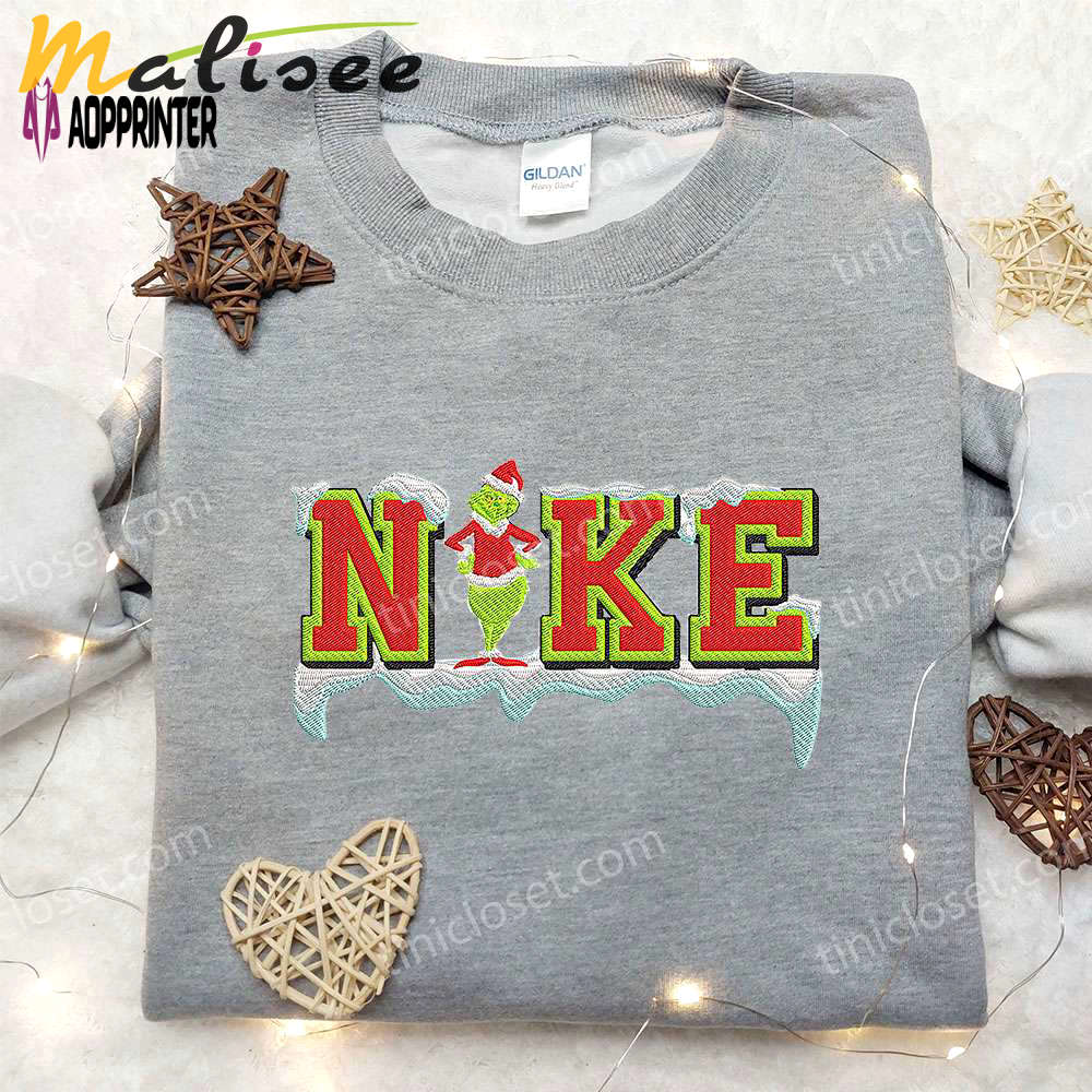 Xmas grinch x nike embroidered hoodie & shirt: best christmas gift ideas Embroidered Shirt