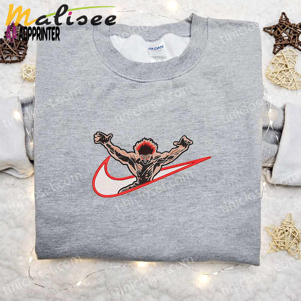 Yujiro hanma x nike swoosh anime embroidered tshirt – best nike inspired gift for family Embroidered Shirt
