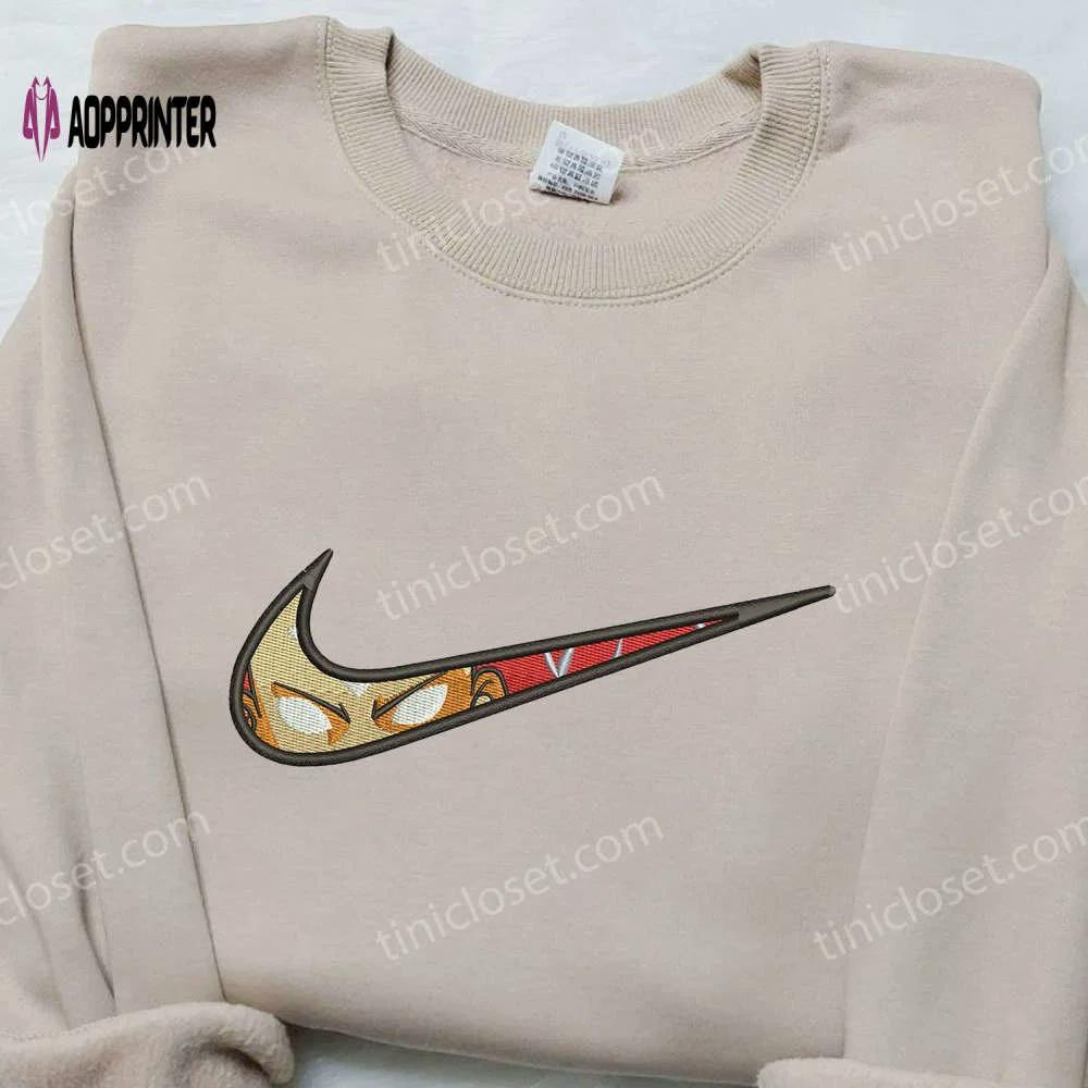 Aang nike swoosh & avatar cartoon embroidered shirt: trendy & unique apparel Embroidered Shirt