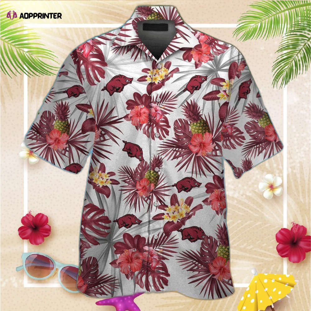 Arkansas razorbacks short sleeve button up tropical aloha hawaiian shirt set for men women kids Hawaii Shirt