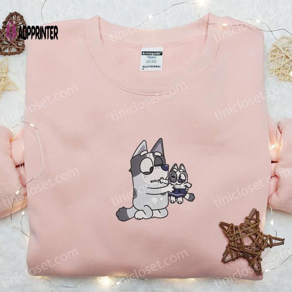 Aunt trixie & muffin embroidered shirt bluey cartoon hoodie – perfect mother s day gift Embroidered Shirt