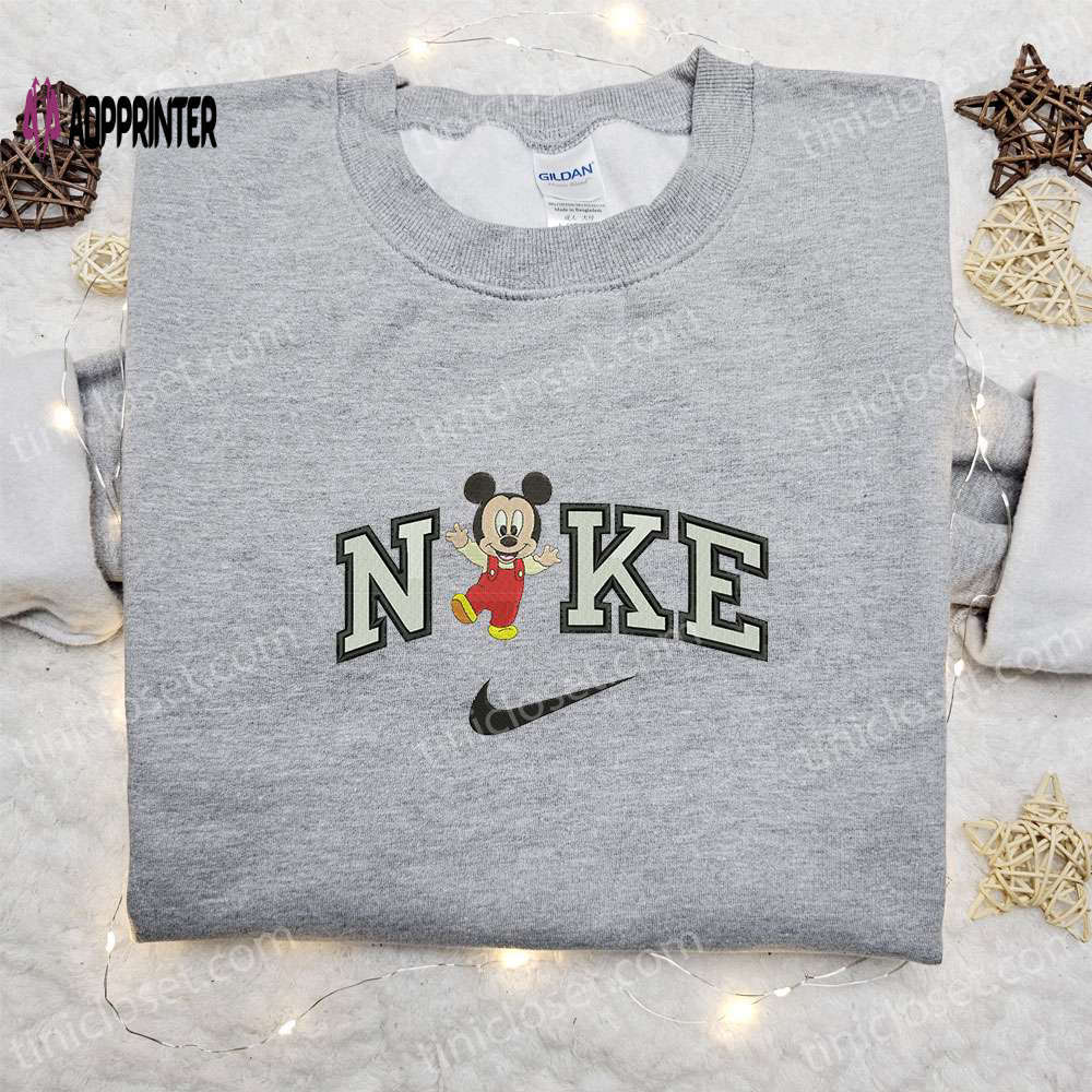 Baby mickey x nike cartoon embroidered tshirt – disney & nike inspired shirt Embroidered Shirt