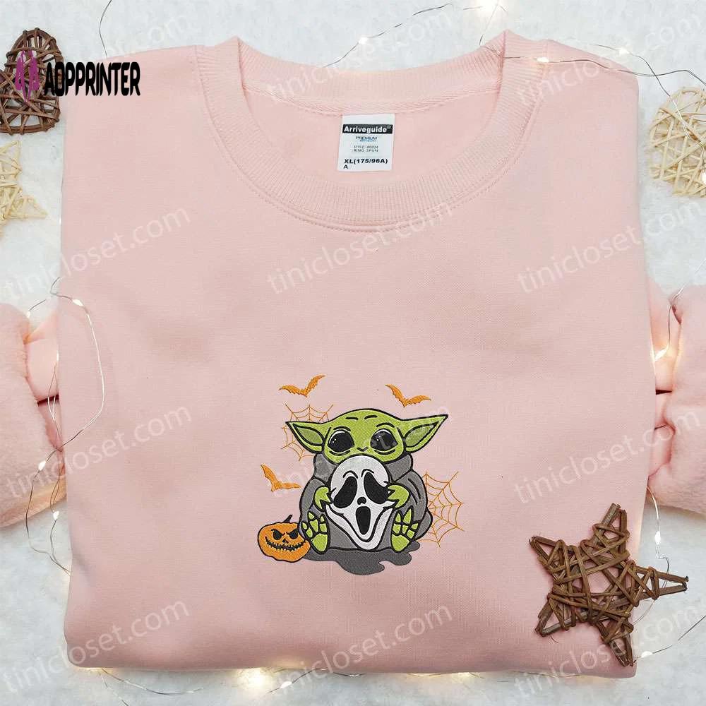 Baby yoda ghostface embroidered sweatshirt – halloween hoodie best gift ideas Embroidered Shirt