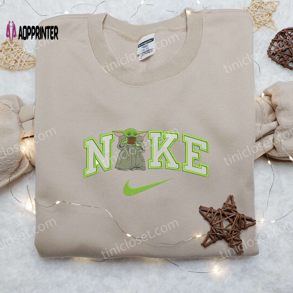 Baby yoda x nike embroidered shirt – star wars cartoon design shop now Embroidered Shirt